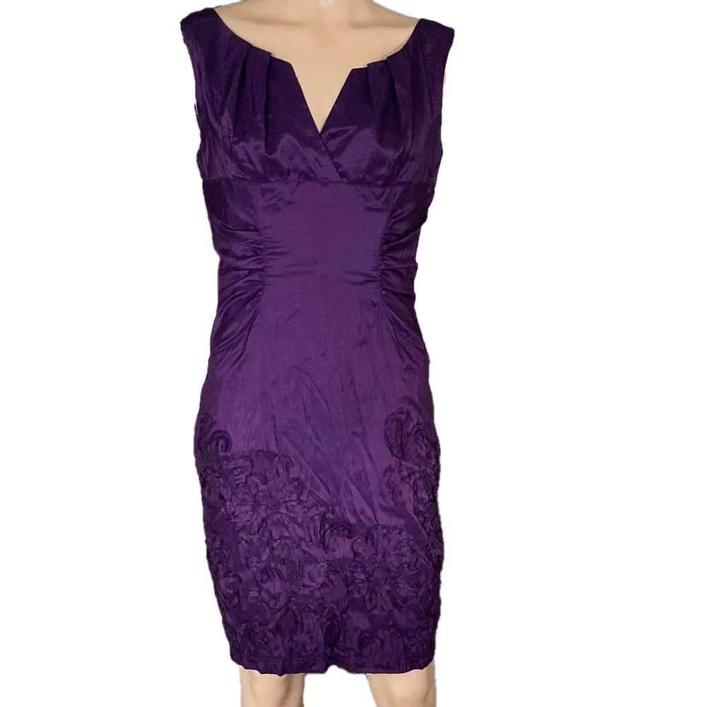 Andre Oliver Purple Sheath Mini Dress V  Neckline